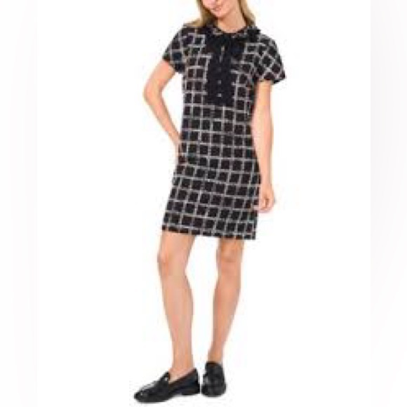 CeCe Black and White Plaid Mini Dress - Picture 1 of 3